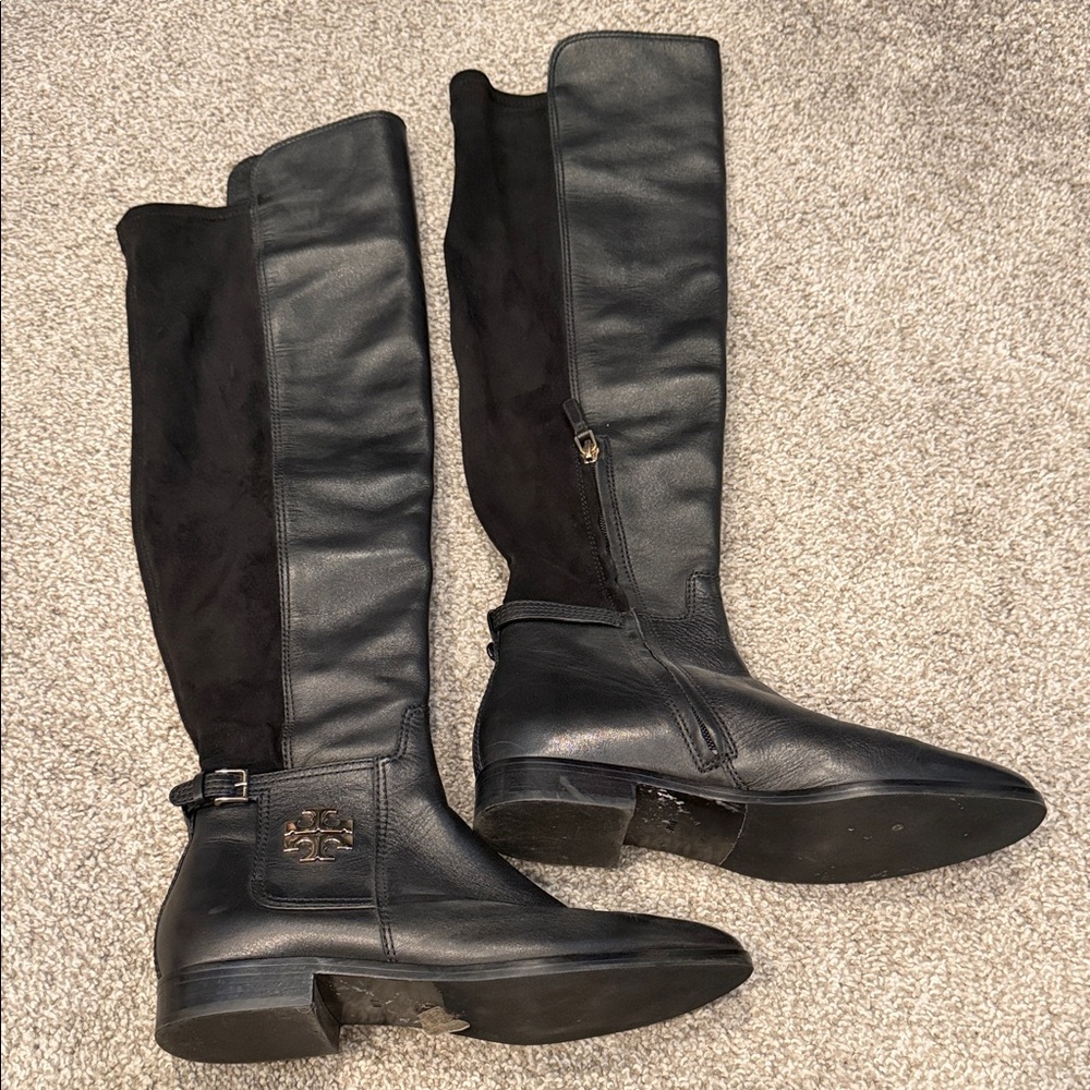 Tory Burch Black Leather Knee-High Boots